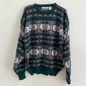 Vintage TipTop Club International Acrylic Knit Sweater Green Xmas Pattern Sz L